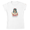 Weißes klassisches T-Shirt mit stilvollem Retro-Mädchen-Print und Schriftzug "Respectfully"