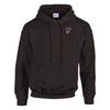 Black men's rocker biker hoodie with double-lined hood, front pocket, and ribbed cuffs, made from soft cotton-polyester blend for comfort and durability.