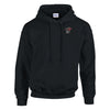 Black men's Rocker Biker Hoodie with heavy blend cotton-polyester, double-lined hood, front pouch pocket, and ribbed cuffs and waistband.