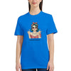 Klassisches T-Shirt aus 100% ringgesponnener Baumwolle in Blau mit Respectfully-Print, halbtailliert und komfortabel