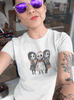 White horror child t-shirt with cute spooky cartoon characters, eco-friendly soft cotton, unisex fit for kids