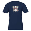 Navy blue horror child t-shirt with playful spooky skeleton kids design, soft eco-friendly cotton.