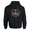Men's black rocker biker hoodie with skull and "Sons of Death" graphic on back, heavy cotton-polyester blend, double-lined hood.