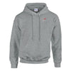 Gray men's Rocker Biker Hoodie with heavy cotton-polyester blend, double-lined hood, front pocket, and ribbed cuffs and waistband.