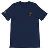 Weiches Unisex T-Shirt navy blau mit amerikanischem Flaggen-Schädelmotiv, bequem und stilvoll.